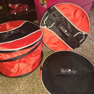 Lot of 3 traveling chef pop up food cover, chili bucket mesh, vented collapsible